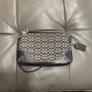 Coach Black and Grey Top Zip Wristlet